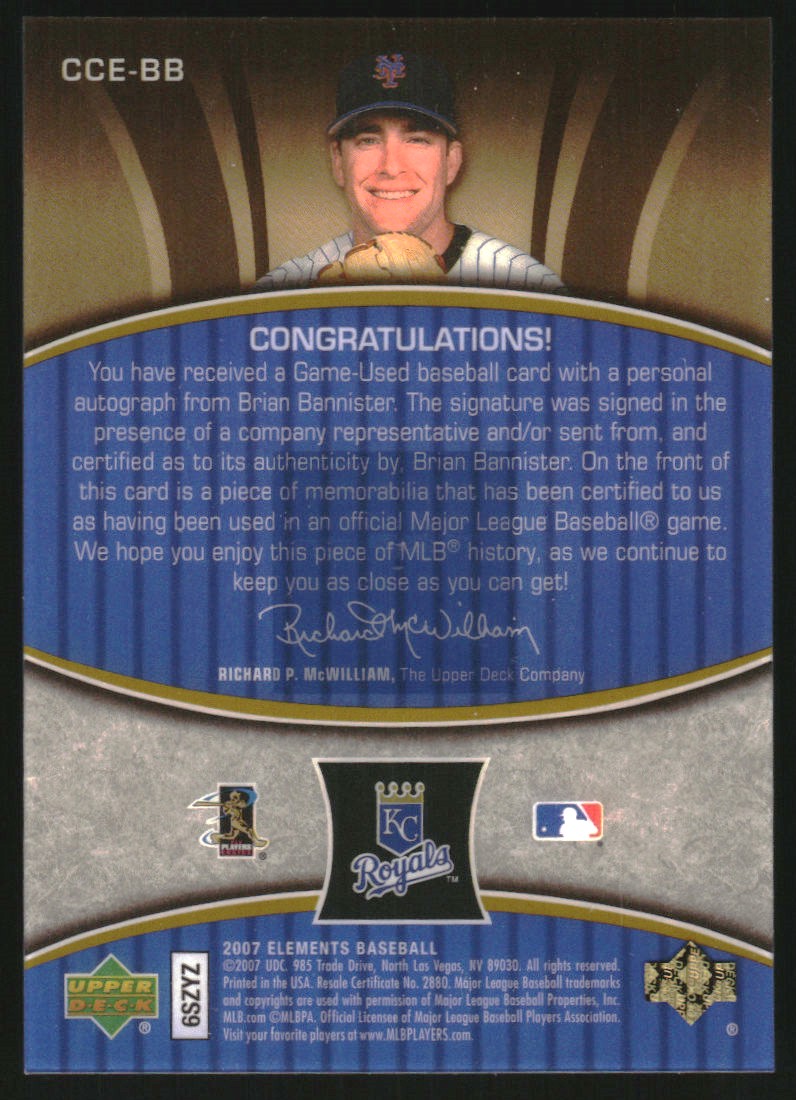 2007 Upper Deck Elements Clear Cut Elements Silver #BB Brian Bannister back image