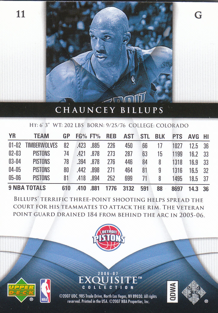 2006-07 Exquisite Collection #11 Chauncey Billups back image
