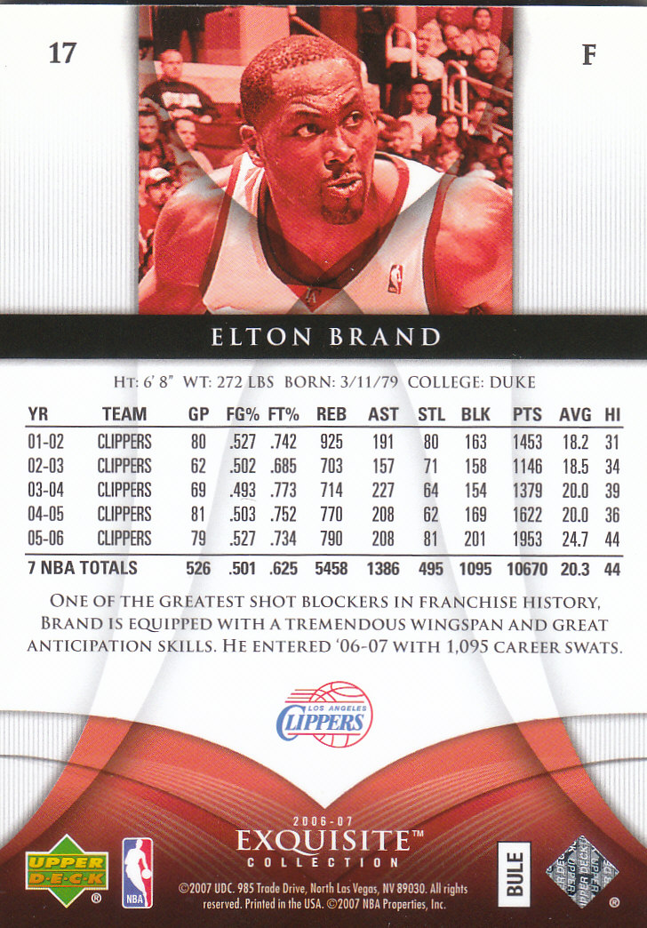 2006-07 Exquisite Collection #17 Elton Brand back image