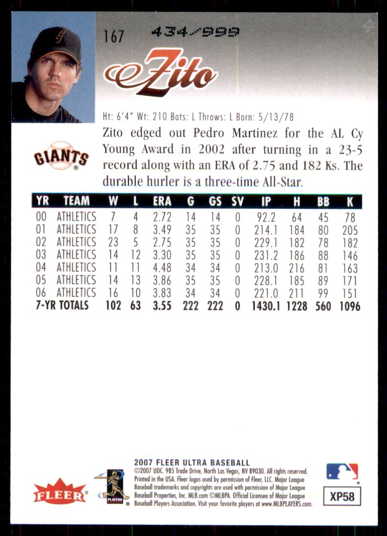 2007 Ultra Retail Gold #167 Barry Zito back image