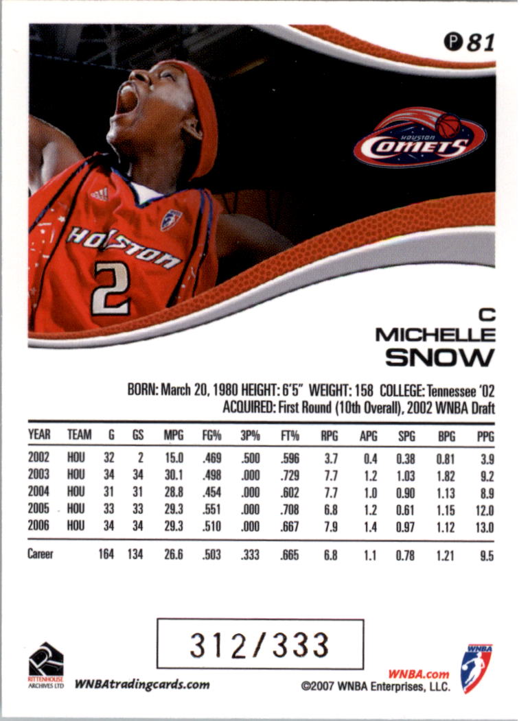 2007 WNBA Parallel #81 Michelle Snow back image
