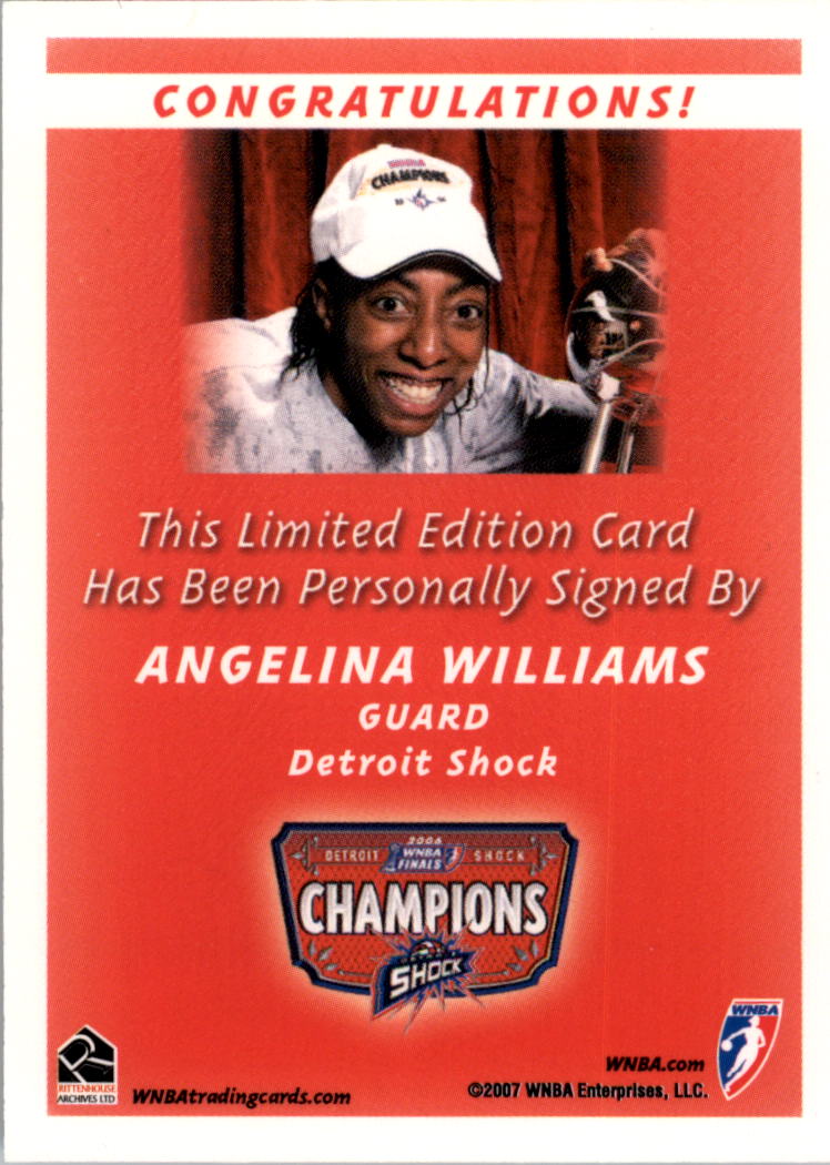 2007 WNBA Autographs #5 Angelina Williams back image