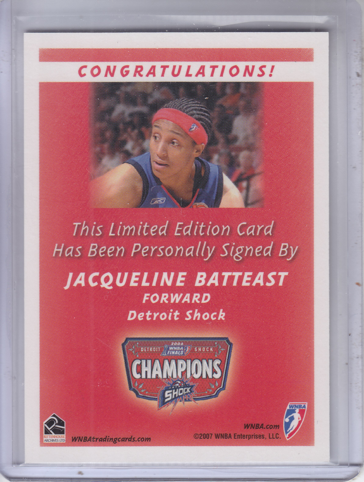 2007 WNBA Autographs #6 Jacqueline Batteast back image