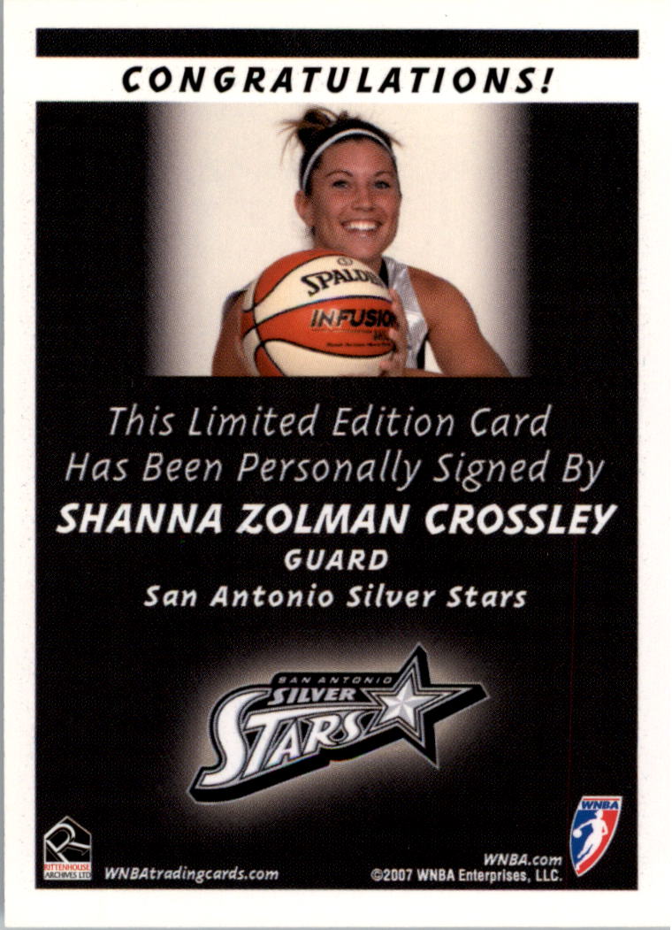 2007 WNBA Autographs #11 Shanna Zolman Crossley back image