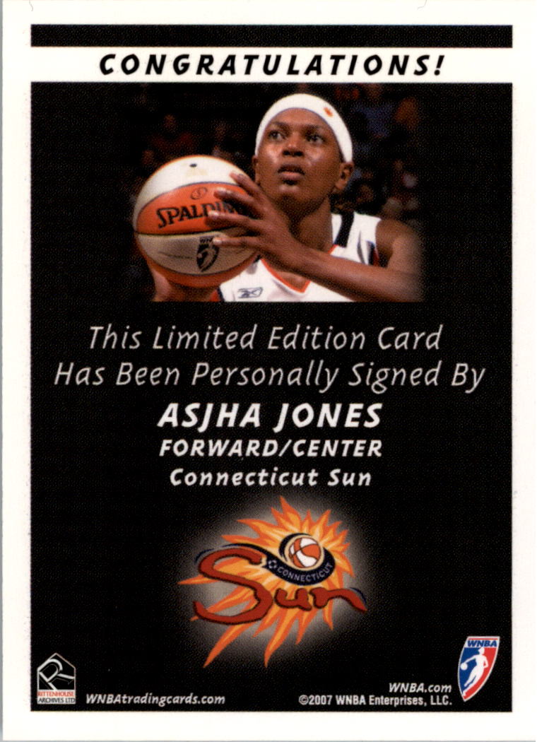2007 WNBA Autographs #19 Asjha Jones back image