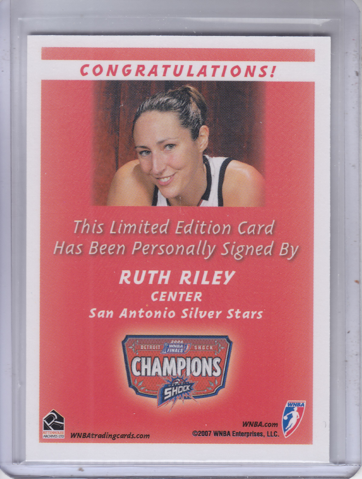 2007 WNBA Autographs #38 Ruth Riley back image