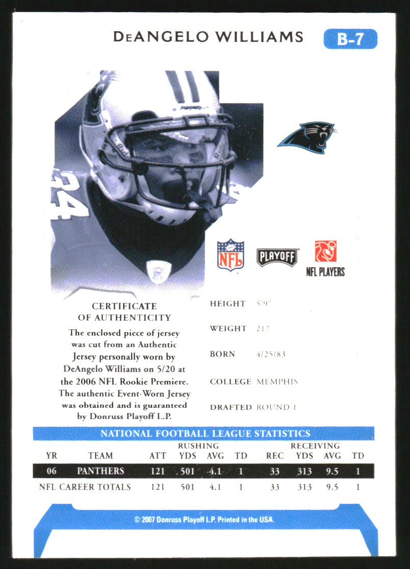 2007 Playoffs NFL Playoffs Preview Bonus Jerseys Red #B7 DeAngelo Williams