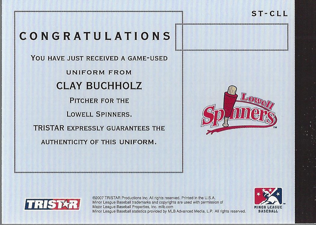 2007 TRISTAR Elegance Showtime Game Used #CB Clay Buchholz back image