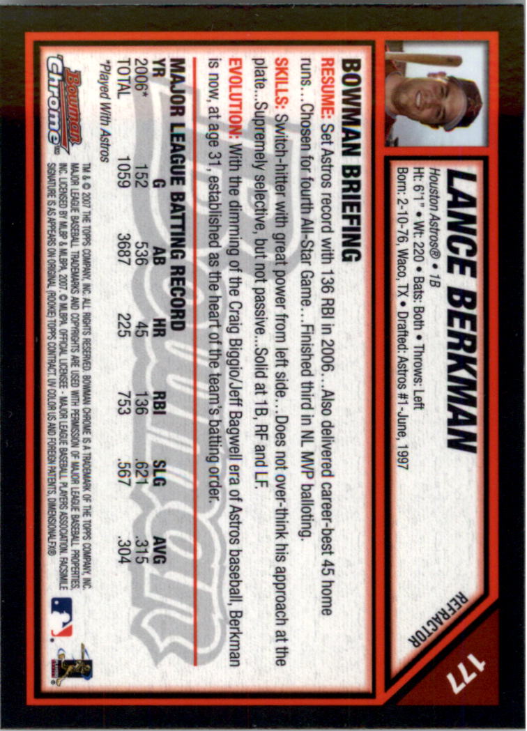 2007 Bowman Chrome Refractors #177 Lance Berkman back image
