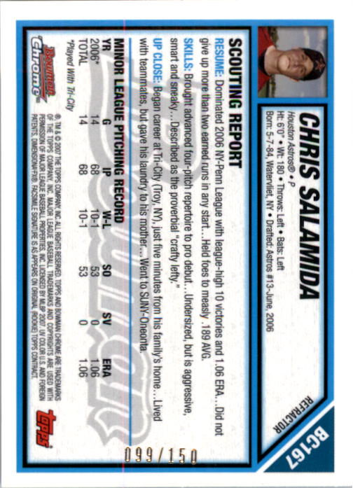 2007 Bowman Chrome Prospects Blue Refractors #BC167 Chris Salamida
