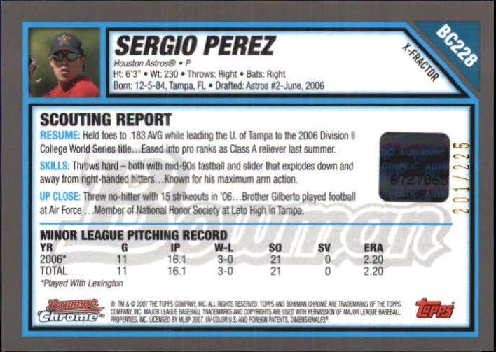 2007 Bowman Chrome Prospects X-Fractors #BC228 Sergio Perez AU