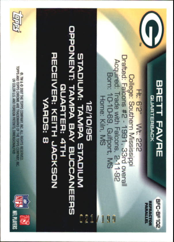 2007 Topps Chrome Brett Favre Collection Refractors #BF102 Brett Favre back image