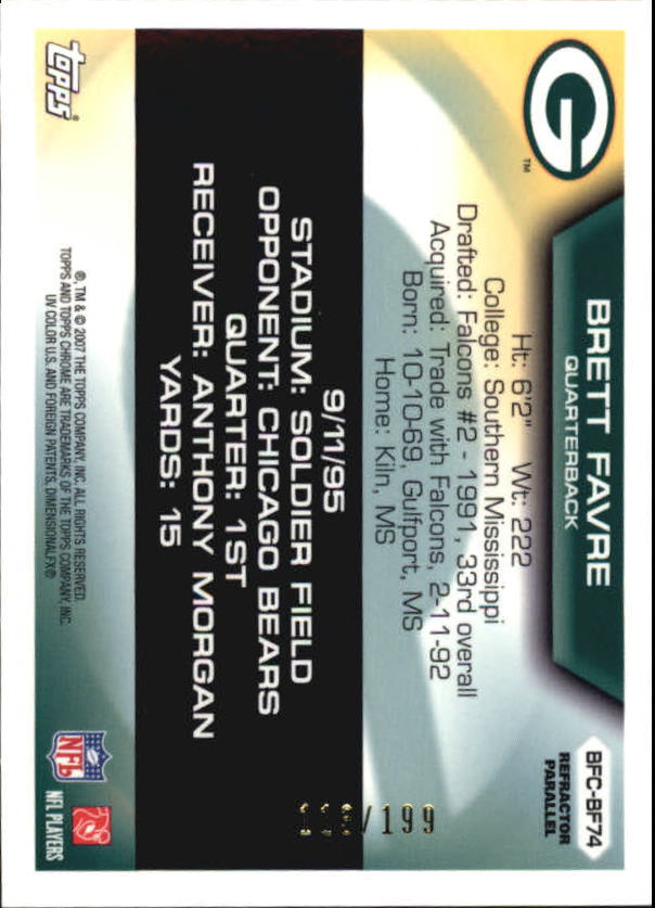 2007 Topps Chrome Brett Favre Collection Refractors #BF74 Brett Favre back image