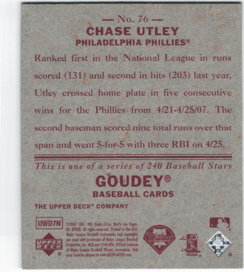2007 Upper Deck Goudey Red Backs #76 Chase Utley back image