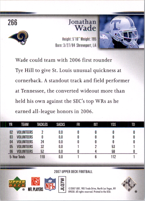 2007 Upper Deck Silver #266 Jonathan Wade back image