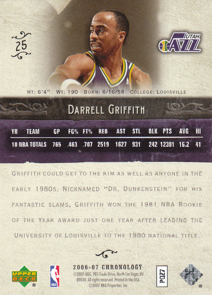 2006-07 Chronology #25 Darrell Griffith back image