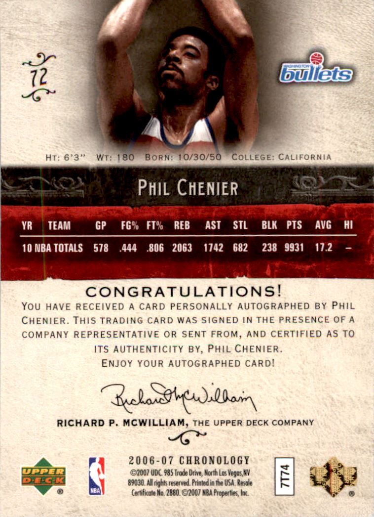 2006-07 Chronology Autographs #72 Phil Chenier back image