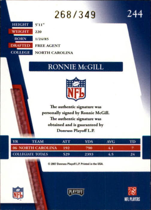 2007 Absolute Memorabilia #244 Ronnie McGill AU RC back image