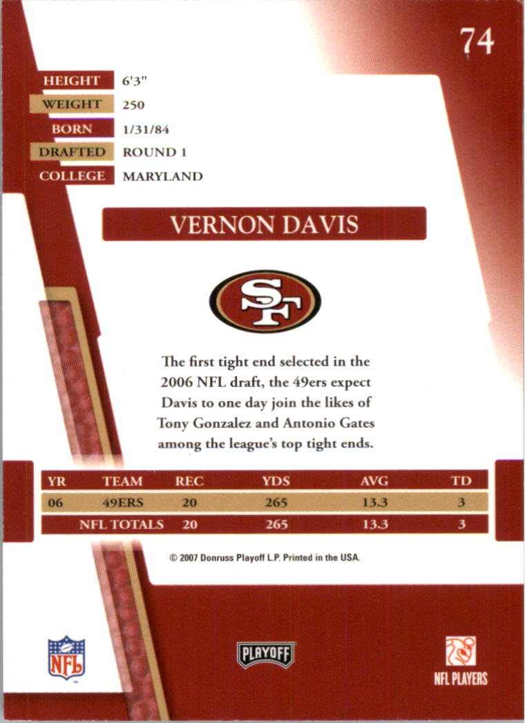 2007 Absolute Memorabilia Retail #74 Vernon Davis back image