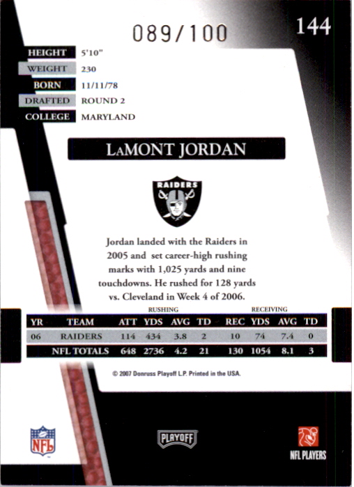 2007 Absolute Memorabilia Spectrum Silver #144 LaMont Jordan back image
