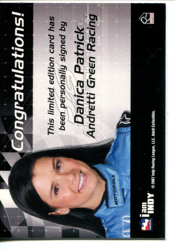2007 Rittenhouse IRL Autographs #12 Danica Patrick back image
