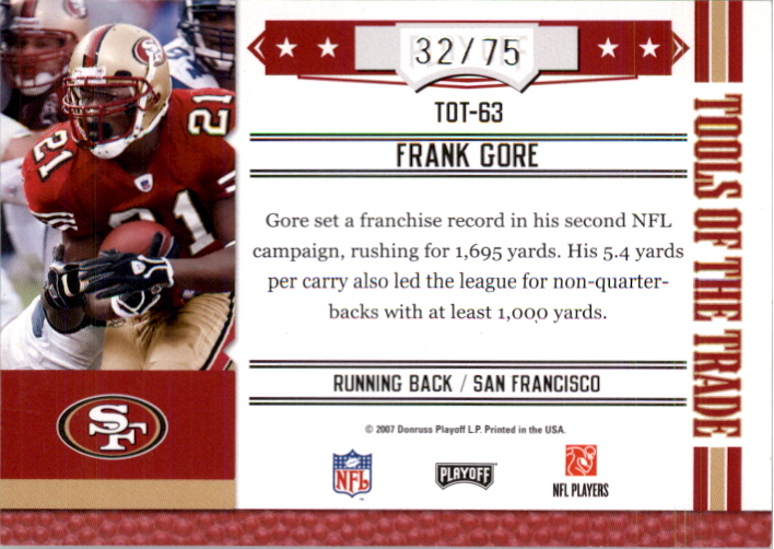 2007 Absolute Memorabilia Tools of the Trade Blue #63 Frank Gore back image