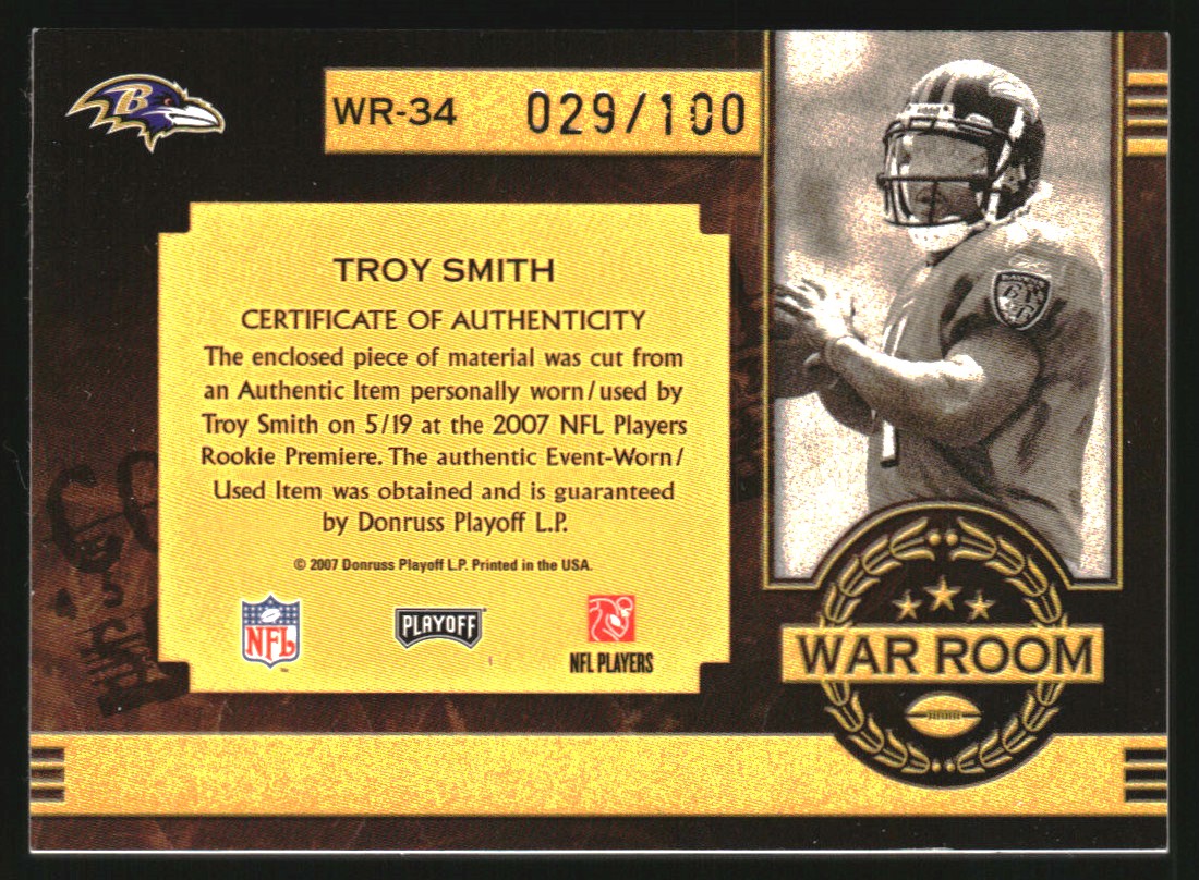2007 Absolute Memorabilia War Room Materials #34 Troy Smith back image