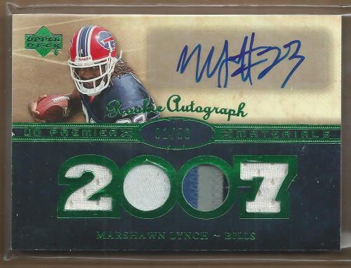 2007 Upper Deck Premier Rookie Autographed Materials Green Patches #157 Marshawn Lynch