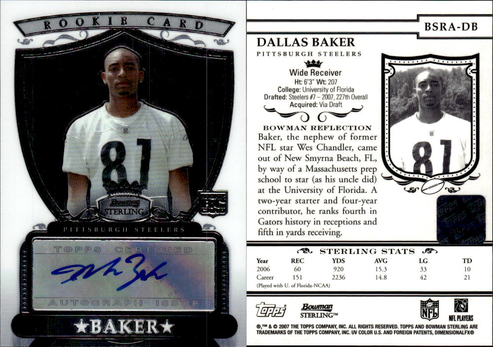 2007 Bowman Sterling #DBA Dallas Baker AU RC