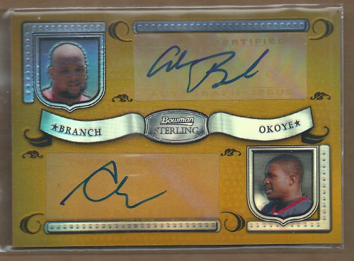 2007 Bowman Sterling Dual Autograph Gold Refractors #BO Alan Branch/400/Amobi Okoye