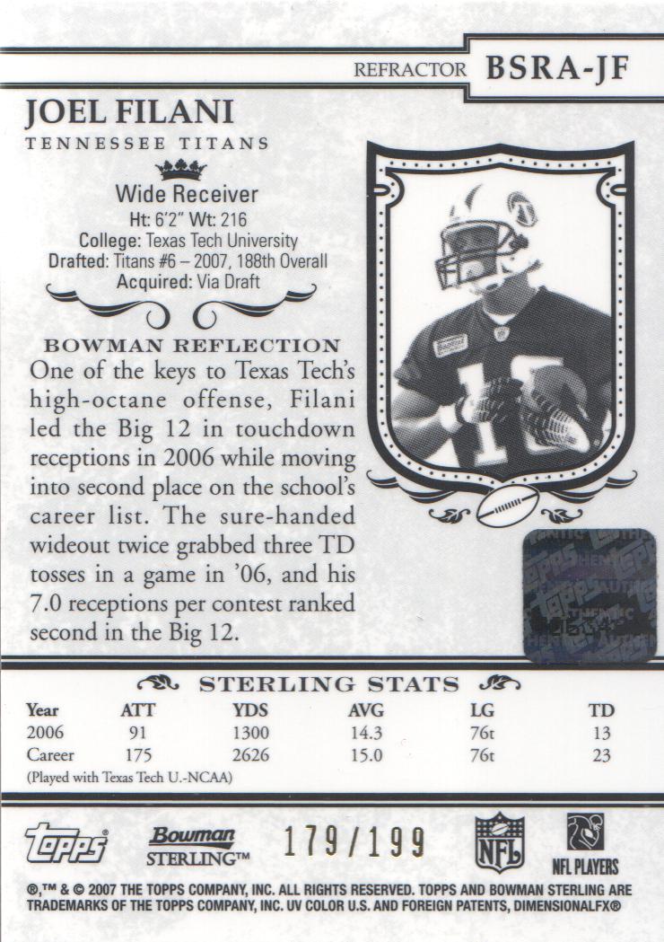 2007 Bowman Sterling Refractors #JF Joel Filani AU back image