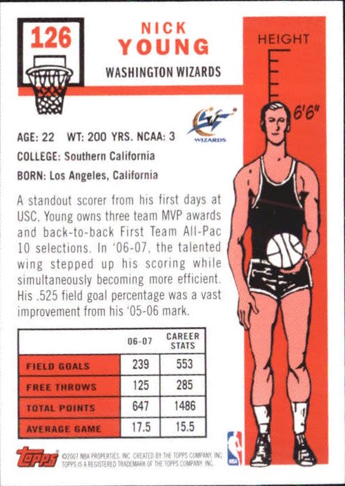 2007-08 Topps 1957-58 Variations #126 Nick Young back image