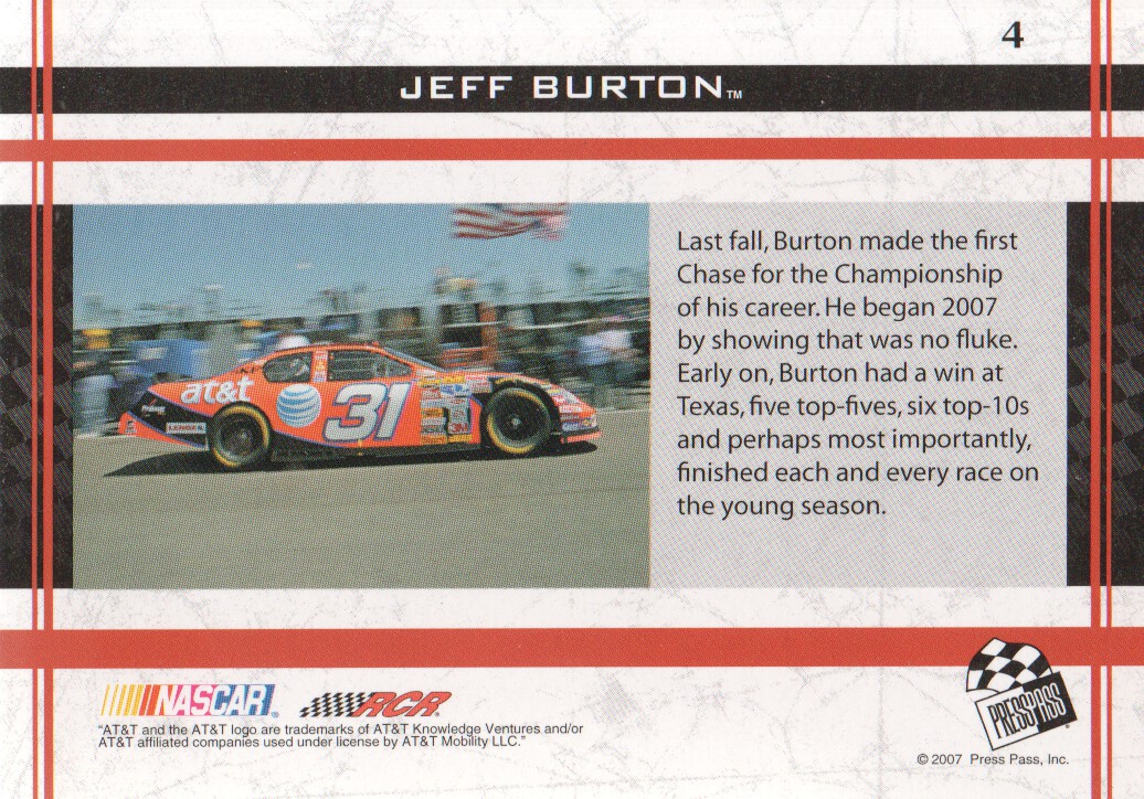 2007 VIP #4 Jeff Burton back image