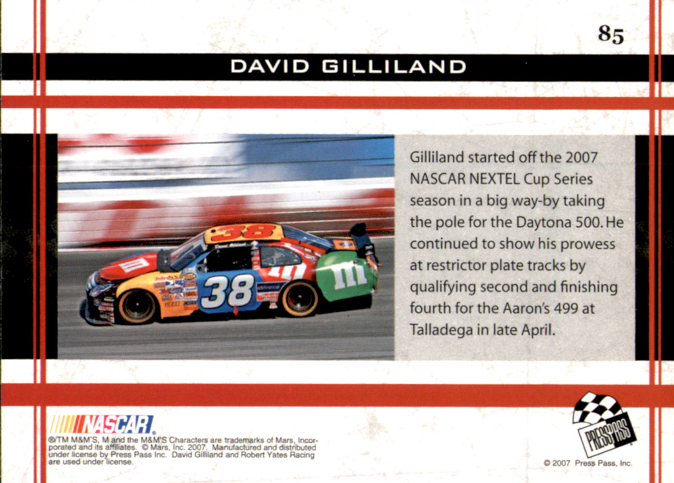 2007 VIP #85 David Gilliland SP RC back image