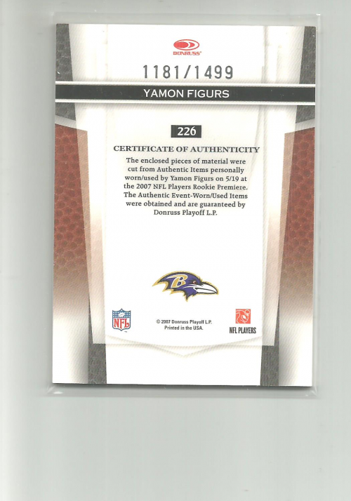 2007 Leaf Certified Materials #226 Yamon Figurs JSY RC back image