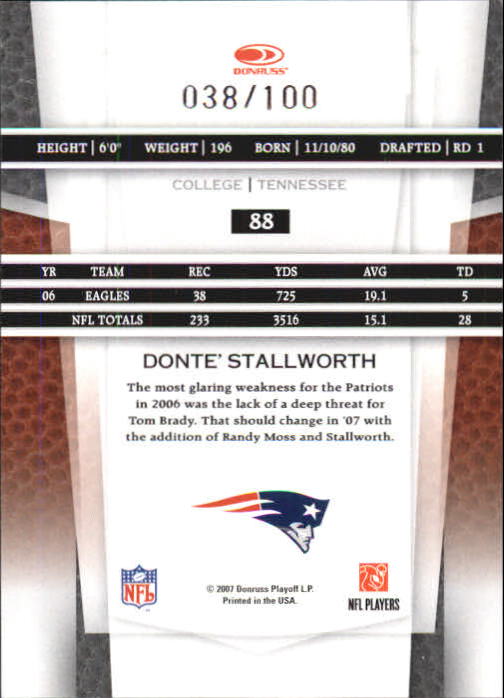 2007 Leaf Certified Materials Mirror Red #88 Donte Stallworth back image