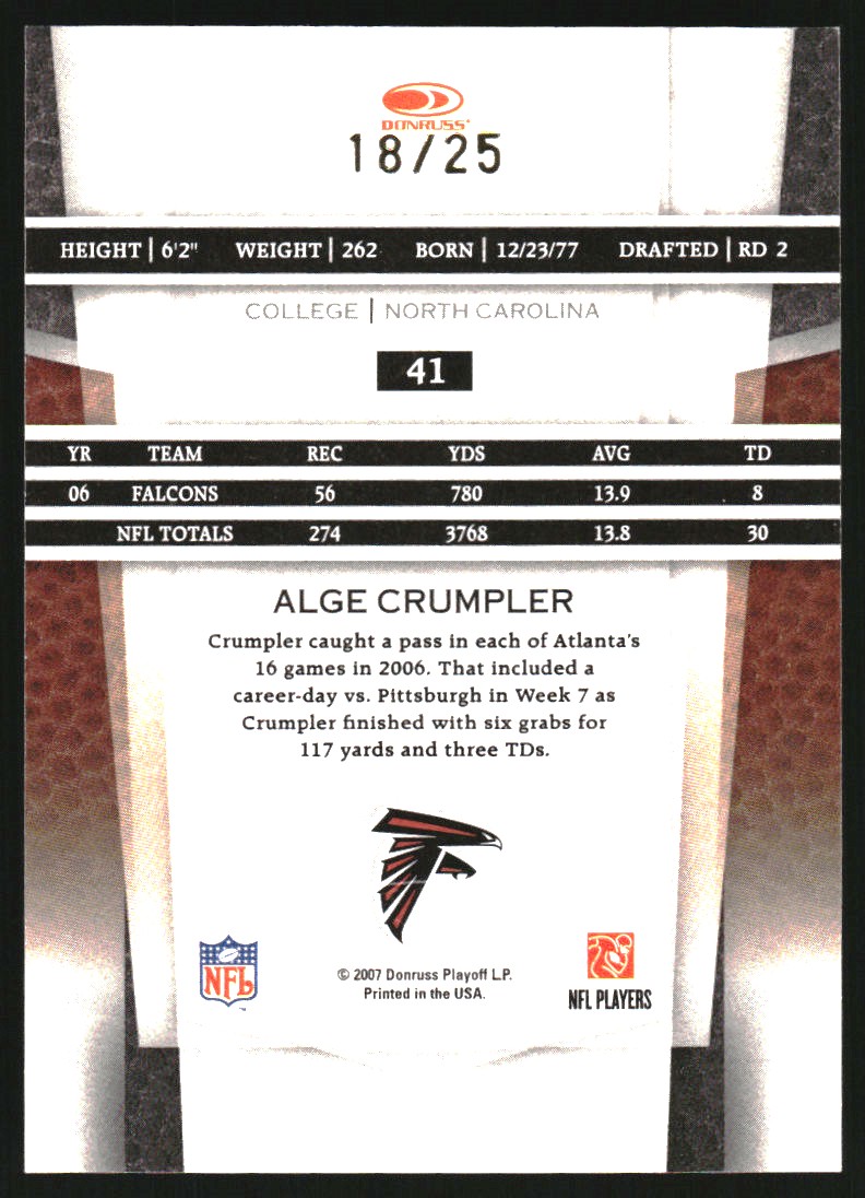 2007 Leaf Certified Materials Mirror Gold #41 Alge Crumpler