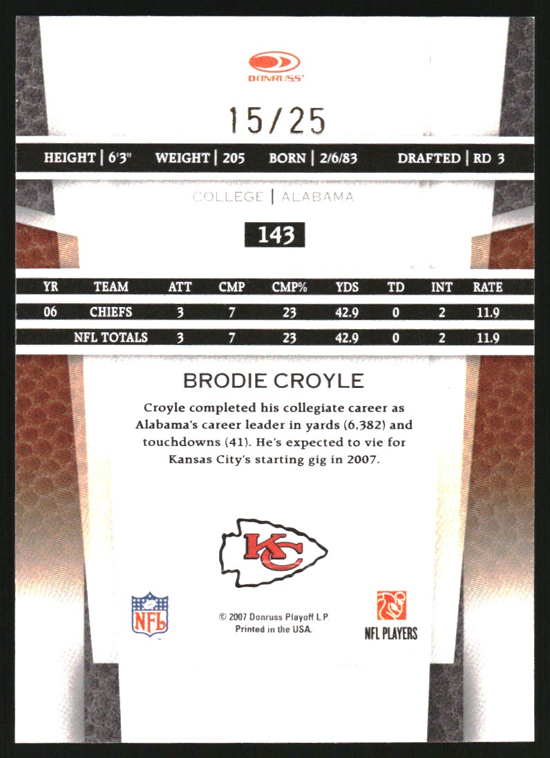 2007 Leaf Certified Materials Mirror Gold #143 Brodie Croyle