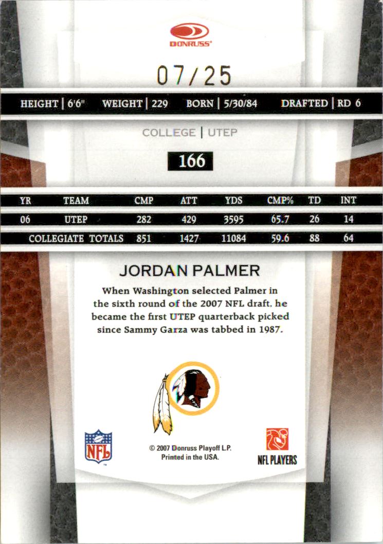 2007 Leaf Certified Materials Mirror Gold #166 Jordan Palmer