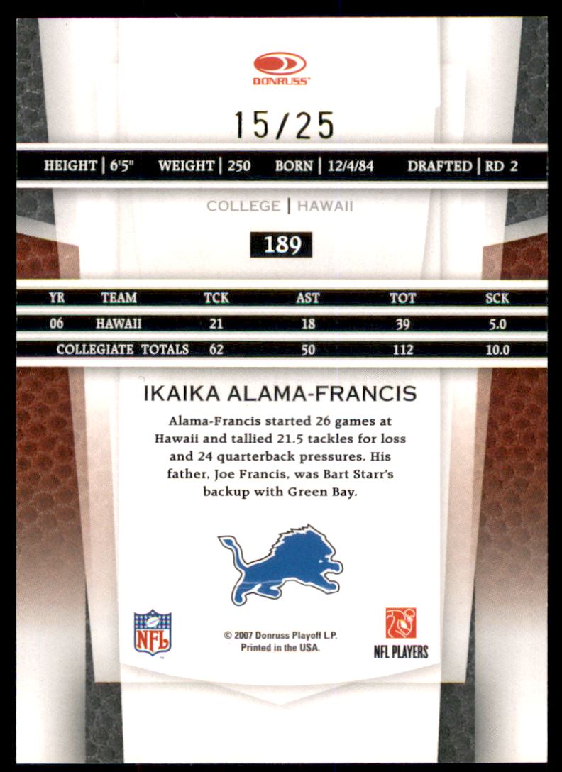2007 Leaf Certified Materials Mirror Gold #189 Ikaika Alama-Francis