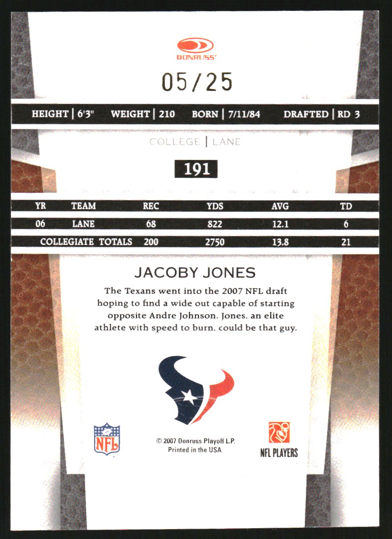 2007 Leaf Certified Materials Mirror Gold #191 Jacoby Jones