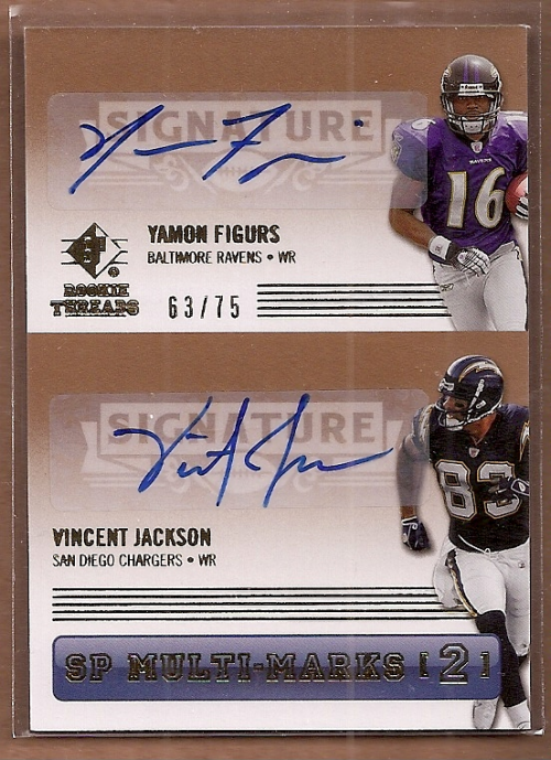 2007 SP Rookie Threads SP Multi Marks Autographs Dual #FJ Vincent Jackson/Yamon Figurs