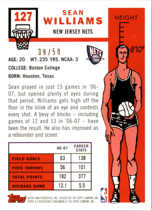 2007-08 Topps 1957-58 Variations Copper #127 Sean Williams back image