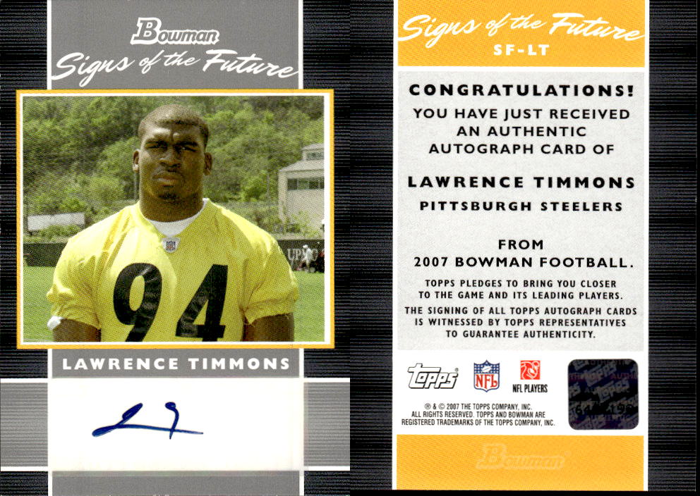 2007 Bowman Signs of the Future #SFLT Lawrence Timmons F