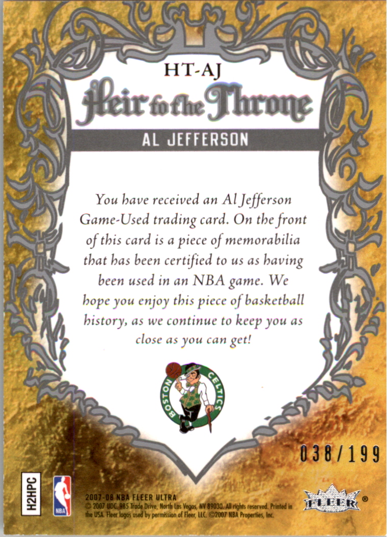 2007-08 Ultra SE Heir to the Throne Jersey #HTAJ Al Jefferson back image