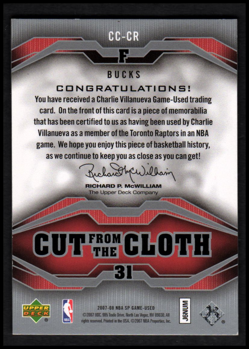 2007-08 SP Game Used Cut from the Cloth #CCCR Charlie Villanueva back image