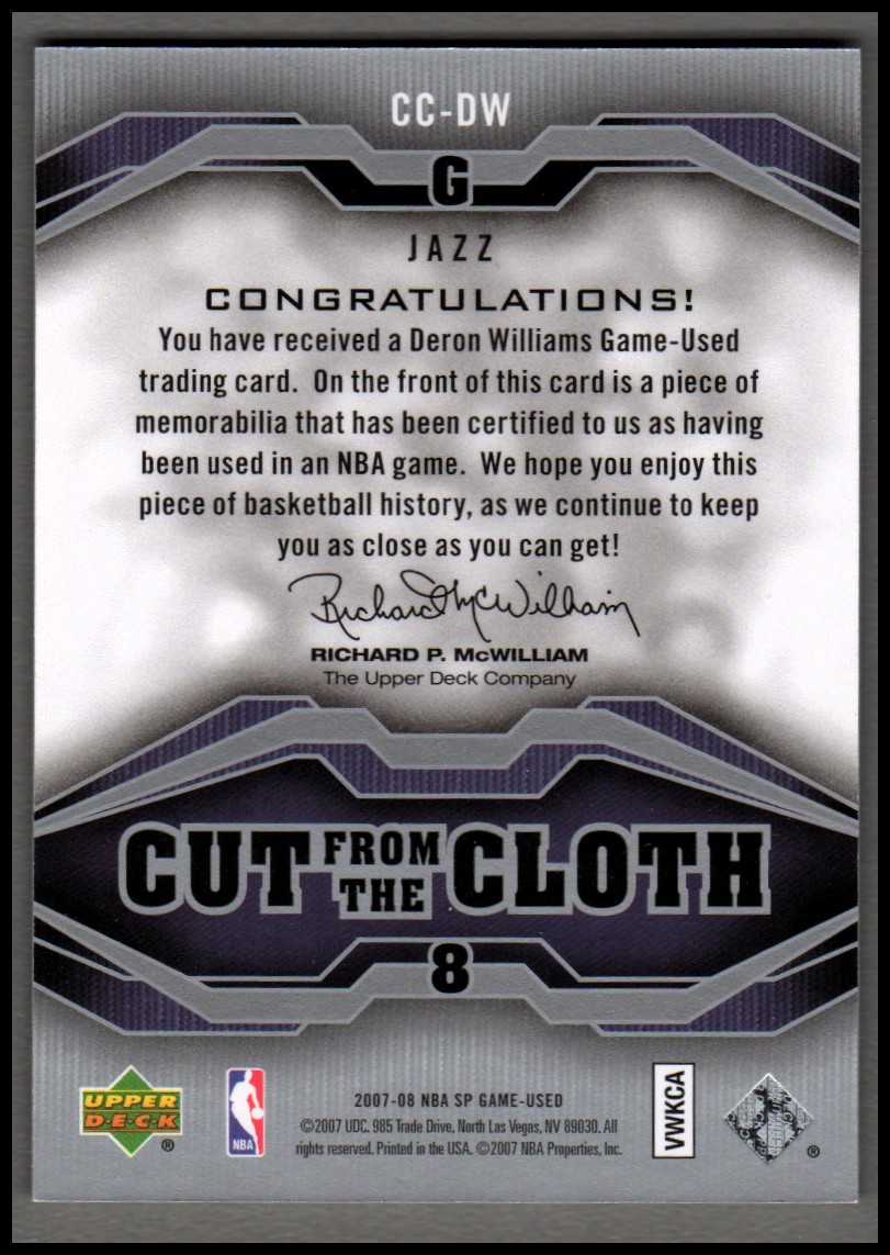 2007-08 SP Game Used Cut from the Cloth #CCDW Deron Williams back image
