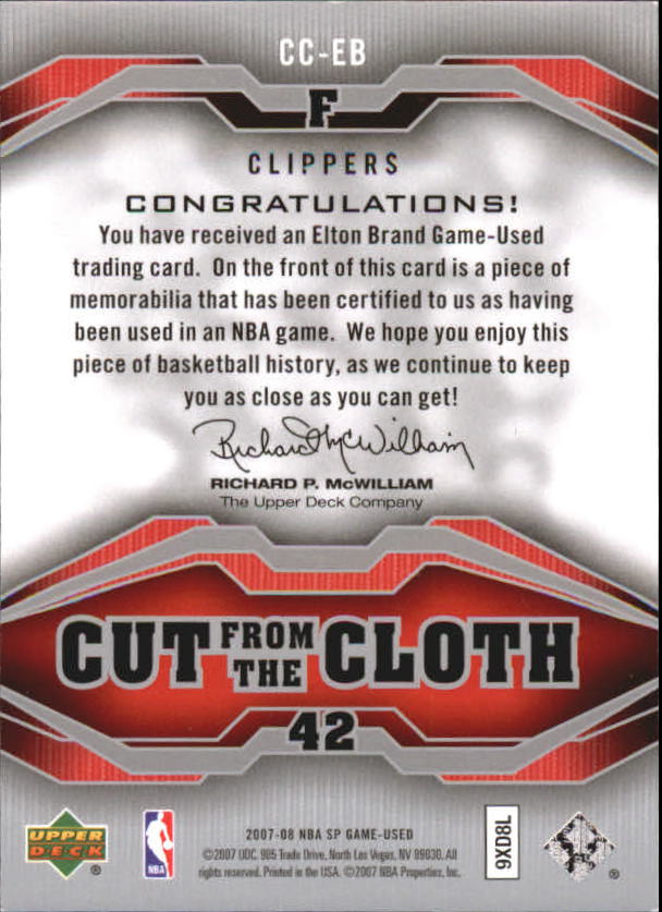 2007-08 SP Game Used Cut from the Cloth #CCEB Elton Brand back image