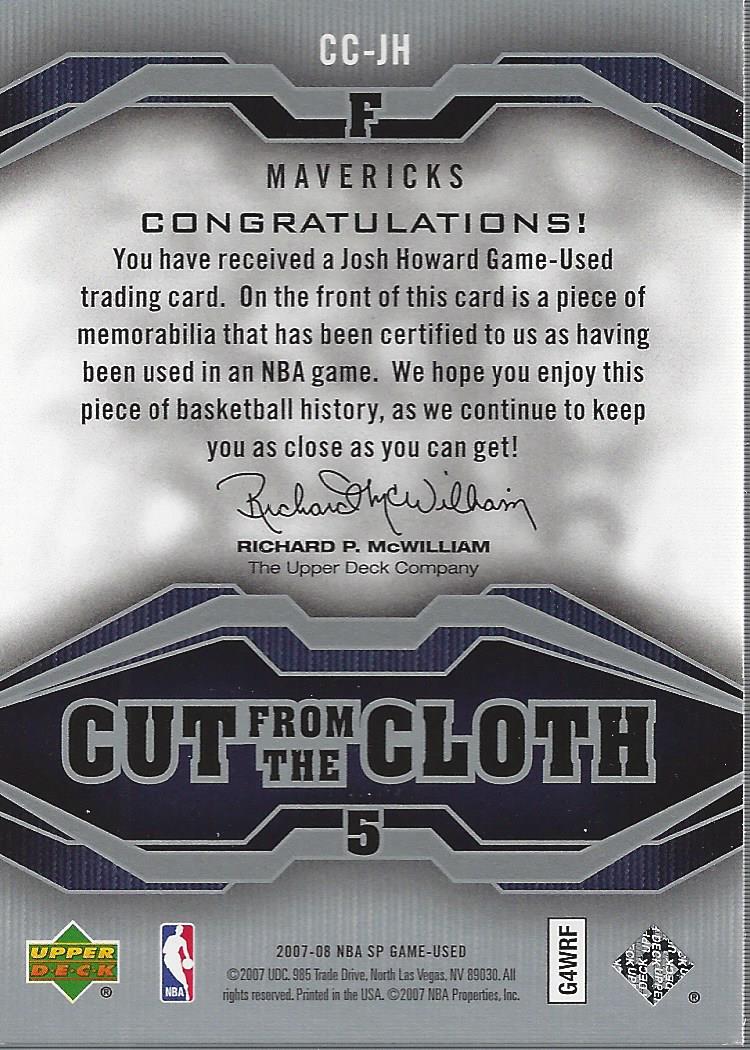 2007-08 SP Game Used Cut from the Cloth #CCJH Josh Howard back image