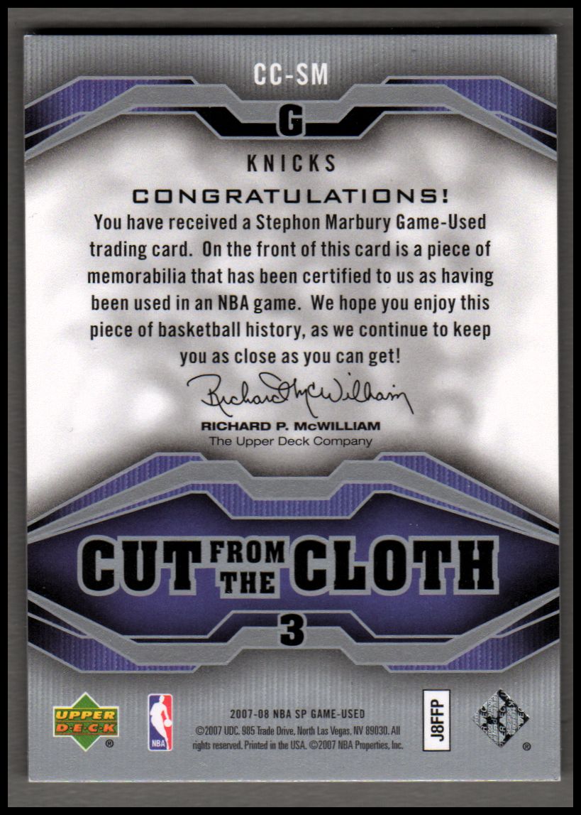 2007-08 SP Game Used Cut from the Cloth #CCSM Stephon Marbury back image